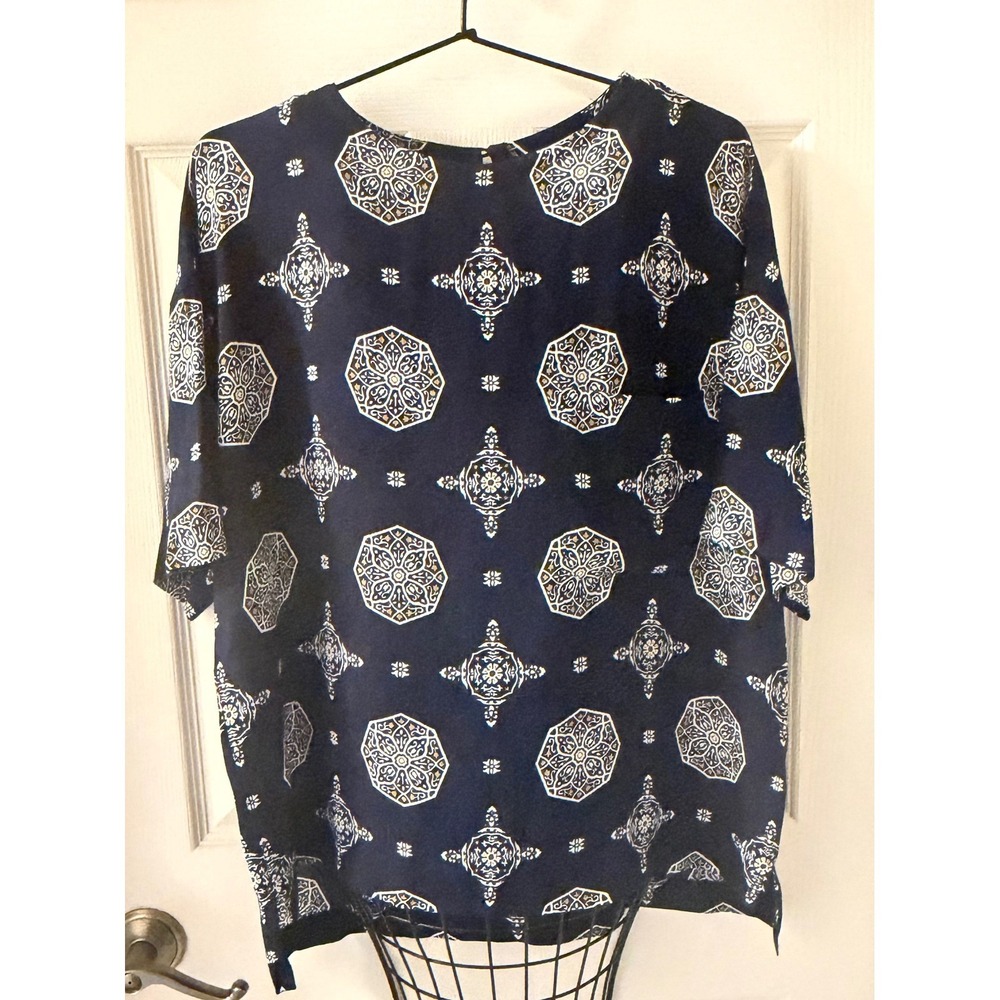 Evan-Picone Sport Navy Geometric Print Rayon Dress Size L